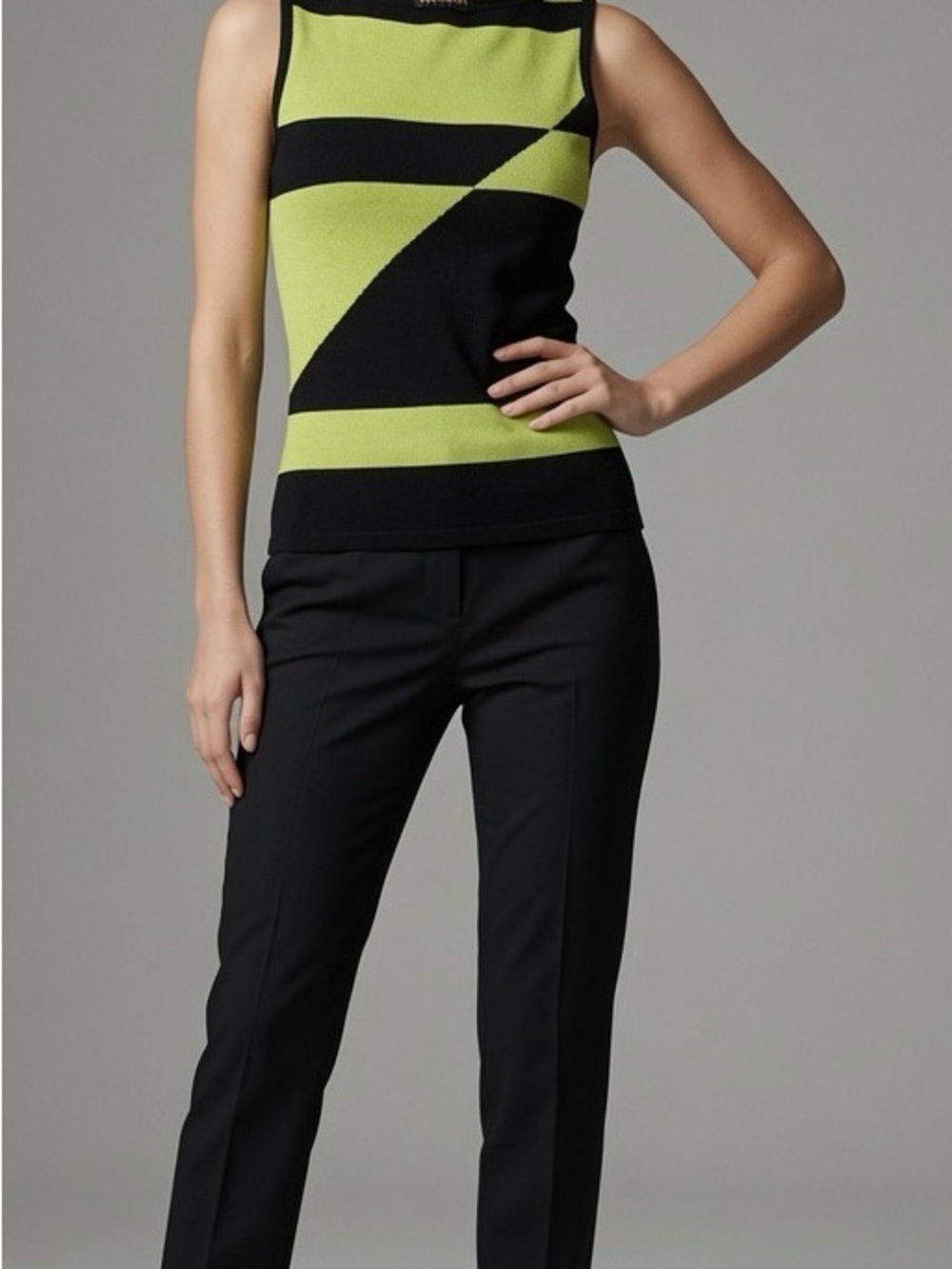 Colorblock Black and Lime Tank Top - Sleek Women's Knit Shell